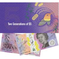 2016 & 2016 Two Generations of $5 UNC banknotes folder